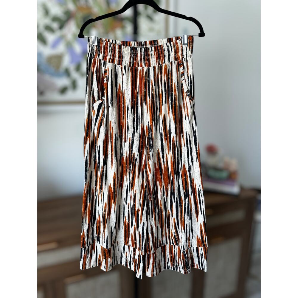 Anthropologie Daily Practice Brushstroke Cream Orange & Black Pants Size M